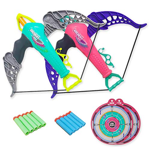 Surper 2 Pcs Toy Bow and Arrow Set for Kids, 10 Foam Darts with Suction Cup, Indoor Outdoor Toys for Boys and Girls, Birthday Children's Day Gift, Compatible with nerf Darts