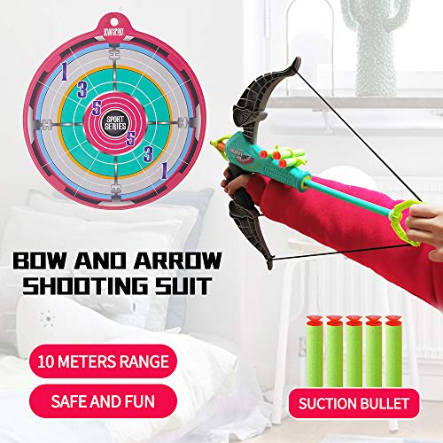 Surper 2 Pcs Toy Bow and Arrow Set for Kids, 10 Foam Darts with Suction Cup, Indoor Outdoor Toys for Boys and Girls, Birthday Children's Day Gift, Compatible with nerf Darts